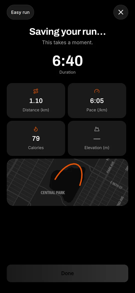 KINETIC AI run summary with distance, pace, calories and a route map.